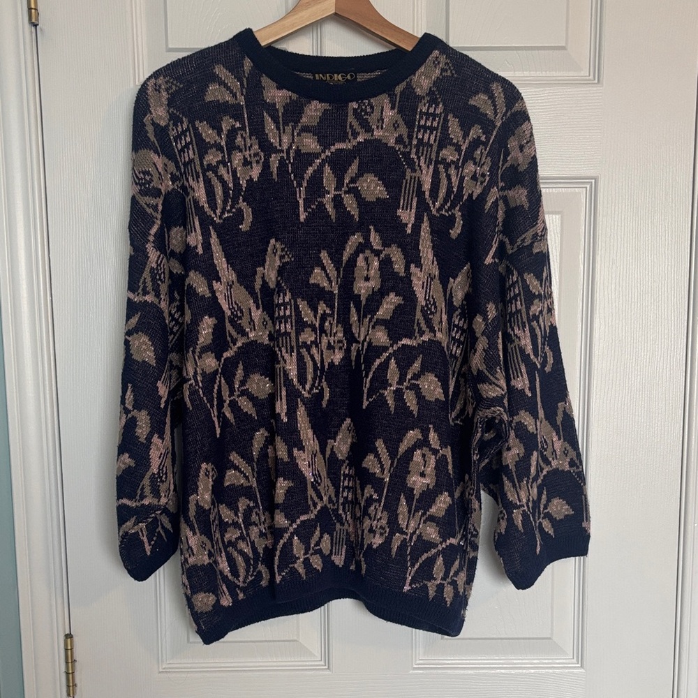 Vintage Indigo knit sweater with metallic thread